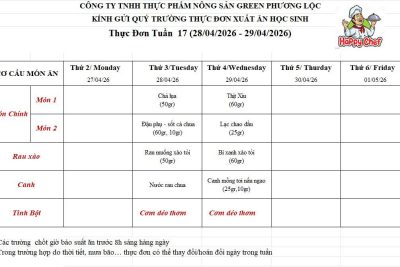 Thực đơn tuần 17 (28/04-29/4)
