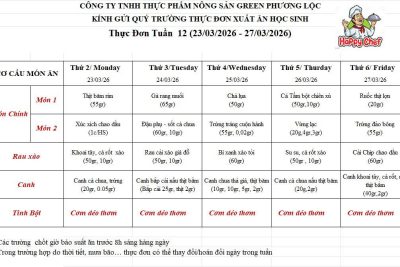 Thực đơn tuần 12 ( 23/3 – 27/3)