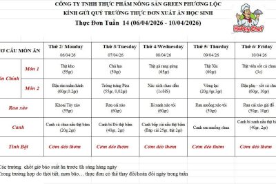 Thực đơn Tuần 14( 6/4-10/4)