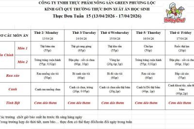 Thực đơn tuần 15 ( từ 13/4 đến 17/4/2026)